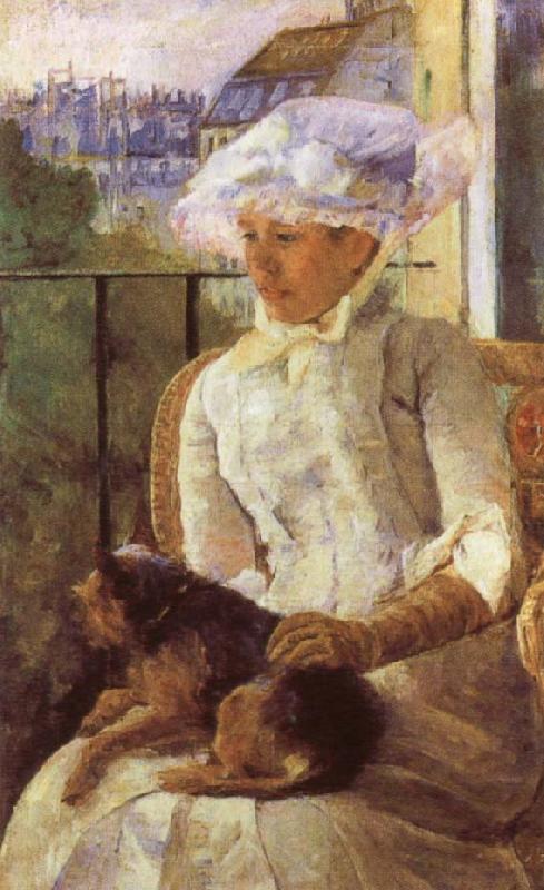 Mary Cassatt Susan on a Balcony Holding a Dog oil painting picture